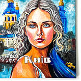Картина по дереву ручної роботи 10х15 см Дівчина КИЇВ на підставці Український сувенір, фото 10
