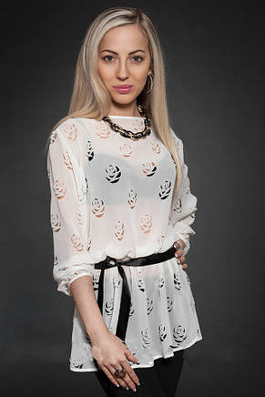 Красива жіноча літнє шифонова блузочка з перфорацією 44-48, фото 2