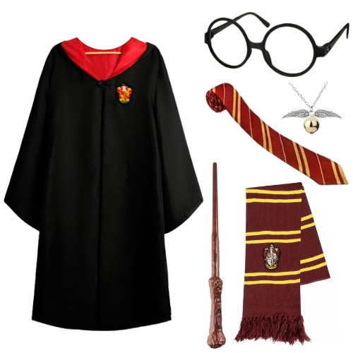 Набір чарівника Гріфіндор Гаррі Поттер: мантія, паличка, оправа, кулон Золотий Снітч, шарф і краватка, фото 1