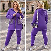 Теплый женский спортивный костюм кофта на молнии со стразами и штаны. Женские костюмы больших размеров Р48-62