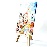 Картина по дереву ручної роботи 10х15 см Дівчина ХАРКІВ на підставці Український сувенір, фото 2