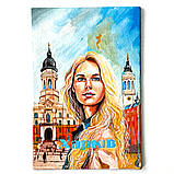 Картина по дереву ручної роботи 10х15 см Дівчина ХАРКІВ на підставці Український сувенір, фото 6