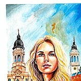 Картина по дереву ручної роботи 10х15 см Дівчина ХАРКІВ на підставці Український сувенір, фото 7