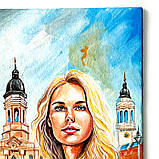 Картина по дереву ручної роботи 10х15 см Дівчина ХАРКІВ на підставці Український сувенір, фото 8