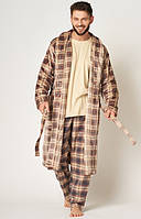 Длинный клетчатый халат с шалевым воротником Key MGL 402 B24
