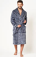 Длинный клетчатый халат с шалевым воротником Key MGL 432 B24