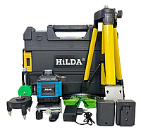 Відкалібрований Лазерний рівень нівелір Hilda 4D PRO версія пульт зелений промінь + штатив 1 м