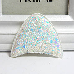 М'який патч "Котяче вушко", крупний глітер, 5,3х6,2 см, білий