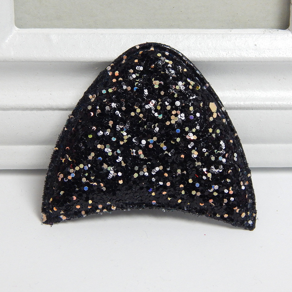 М'який патч "Котячі вушка" блискучі, великий гліттер, чорний