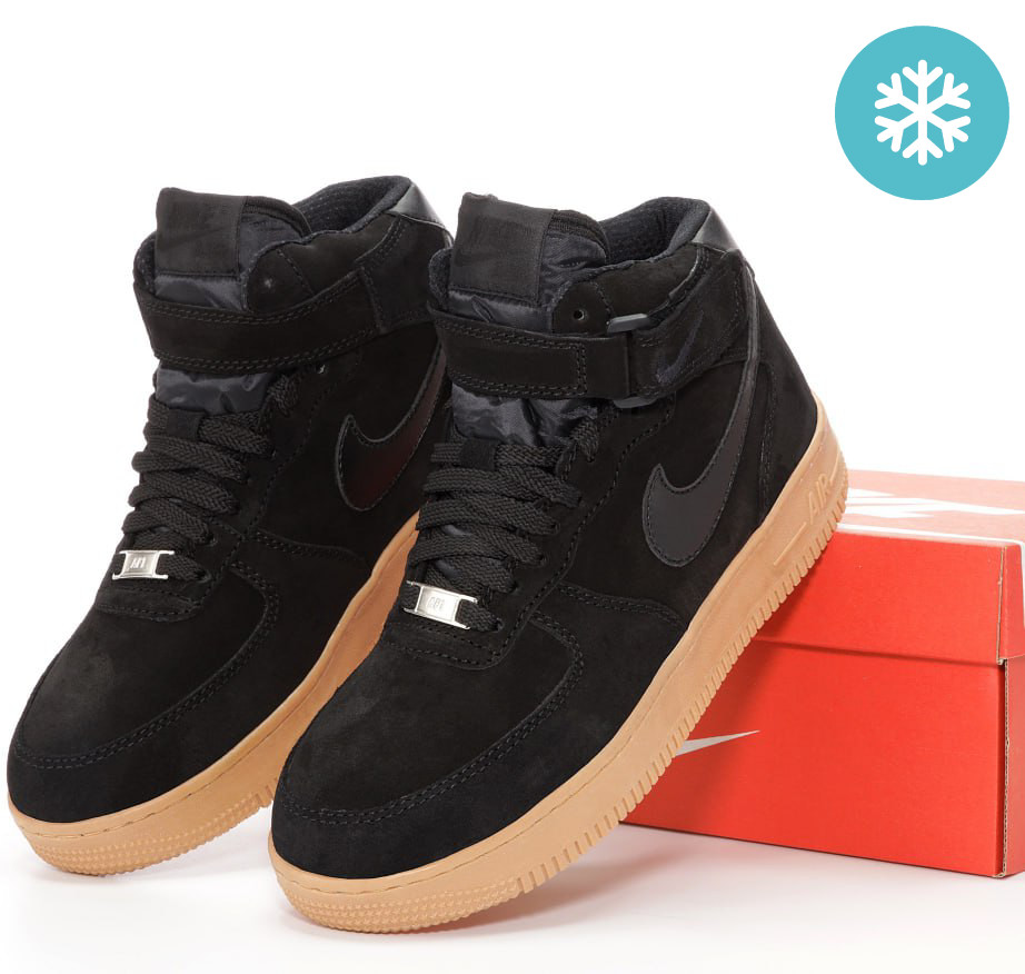 Зимові чоловічі кросівки Nike Air Force 1 High "Black Gum" з хутром теплі 40-45р. Фото в живу, фото 1