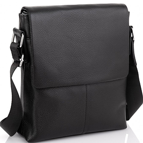 Чоловий шкіряний месенджер м'який 23x26x6, сумочка на плече, барсетка плечова для документів, чорний