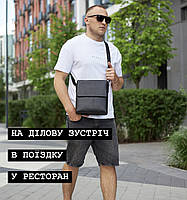 Чоловіча шкіряна сумка месенджер на плече Tiding Bag N722-117 чорна, фото 11