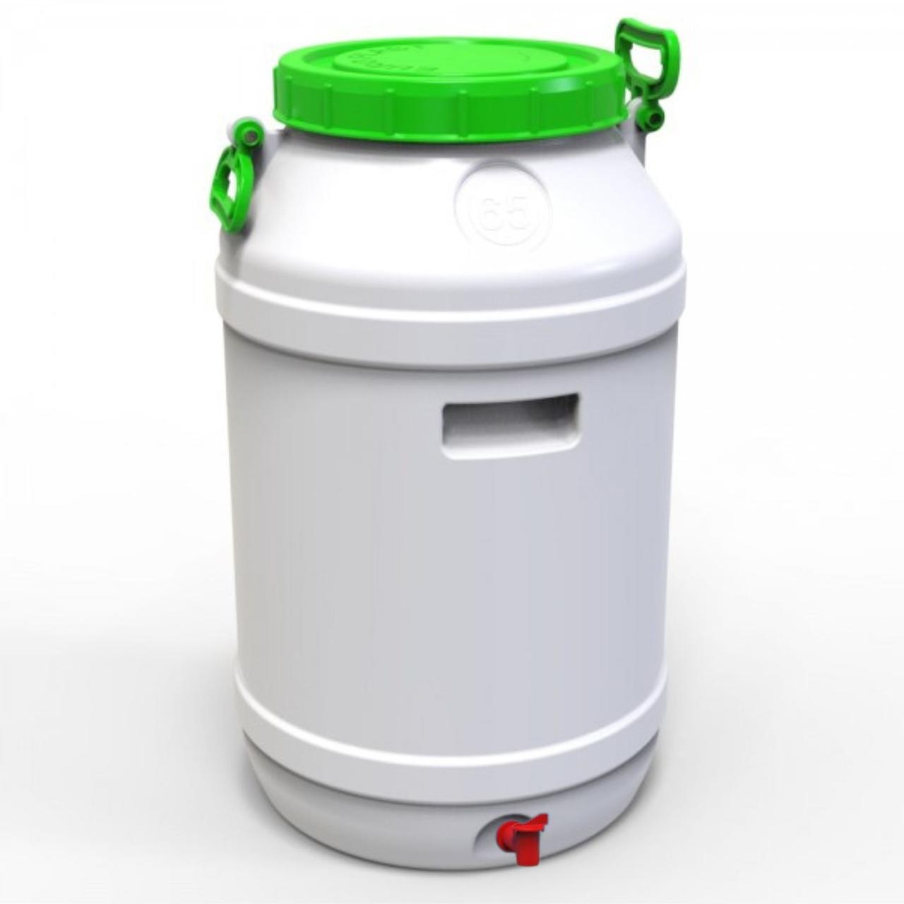Бідон Євро Пласт 65л харчовий з пластиковим краном зелена кришка
