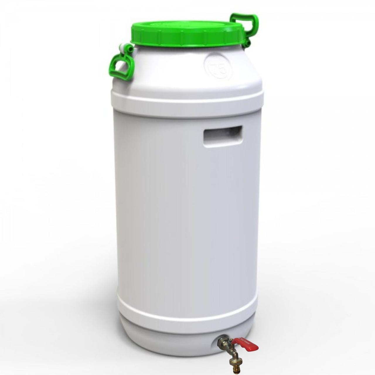 Бідон Євро Пласт 75 л харчовий з латунним краном зелена кришка, фото 1