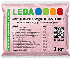 Добриво 17-10-33 +0,5MgO+TE +GS+AMINO, 1 кг, кристаличне (Leda NPK)