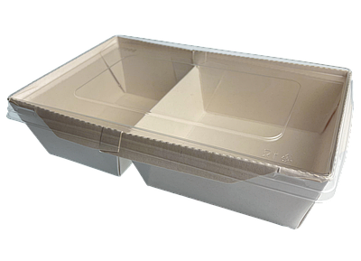 Контейнер паперовий білий на дві секції (210*132 мм) з кришкою, 50 шт