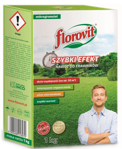 Комплексное удобрение для газона Быстрый эффект N/P/0+(Mg)+(Fe) 19/6/0+(2.5)+(4) 1 кг Florovit Польша