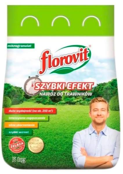Комплексное удобрение для газона Быстрый эффект N/P/0+(Mg)+(Fe) 19/6/0+(2.5)+(4) 5 кг Florovit Польша