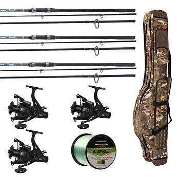 Карповий набір: Fishing ROI Dynamic Carp Rod вудилища + Flagman Sensor Big Game Carp котушки + чохол та подарунок