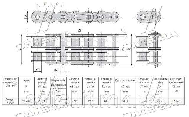 Ланцюг 2ПР-25,4-11400 ISO16A-2,ANSI80-2 (2- рядний) 5 м, комбайни, фото 1