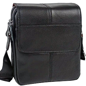 Шкіряна сумка барсетка 21х24х6, месенджер на плече, шкіряна чоловіча сумочка, плечова планшетка, чорний