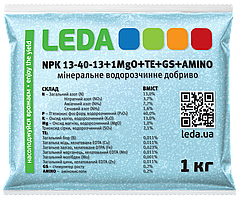Добриво 13-40-13 +1MgO+TE+GS+AMINO, 1 кг, кристаличне (Leda NPK)