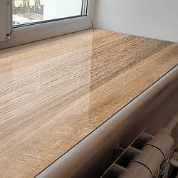 Покриття для підвіконня, м'яке скло з фотодруком на скотчі Дубове Дерево 35 х 100 см