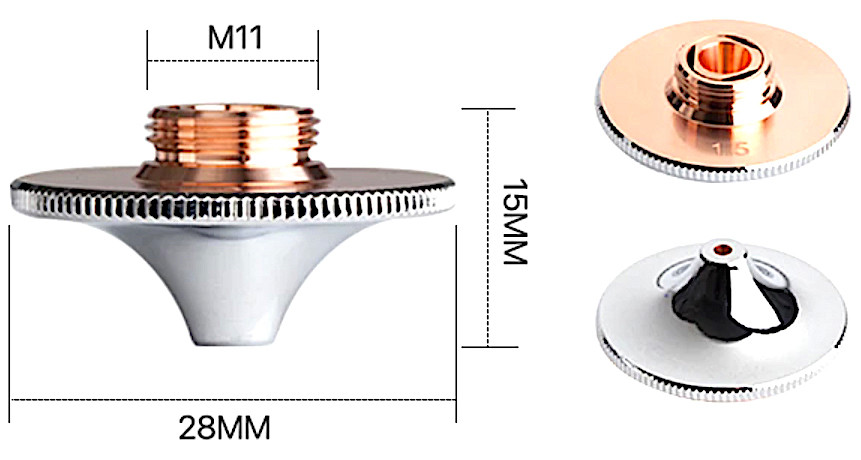 Подвійне сопло 2мм  D28, H15мм M11 HSG хром Precitec, фото 1