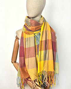 Шарф кашемір дрібна клітинка Рубі теракота оранж жовтий
