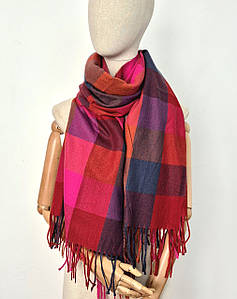 Шарф кашемір дрібна клітинка Рубі малиновий