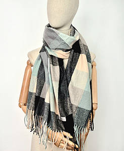 Шарф кашемір дрібна клітинка Рубі чорно-білий м*ята