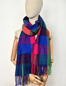 Шарф кашемір дрібна клітинка Рубі малиновий синій