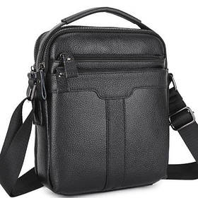 Чоловіча шкіряна сумка планшетка з ручкою 19х23х6 / барсетка на плечі / сумка крос-боді / месенджер чорний