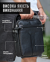 Чоловіча шкіряна сумка з ручкою 19х23х6, барсетка для чоловіка, плечовий месенджер, чорна, фото 6