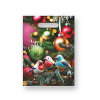 Пакети новорічні з прорізною ручкою 20х30 "Пташки" Комсерв 100 шт/уп.