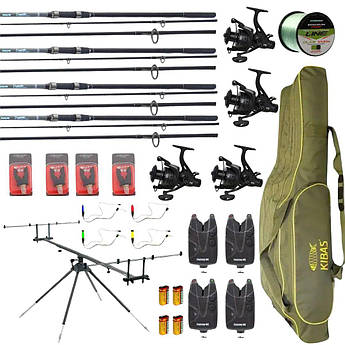 Карповий набір: Fishing Roi Dynamic на 4 вудлища + Flagman Sensor котушки + рід-под, чохол, сигналізатори