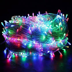 Гірлянда «Нитка» 18м 200 LED від мережі на білому дроті, RD-7141, Різнокольорова / Світлодіодна новорічна гірлянда