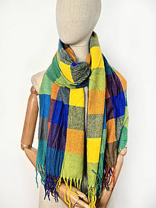 Шарф кашемір дрібна клітинка Рубі синій жовтий