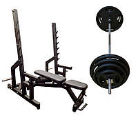 Скамья Black Rock + Стойки Black Rock + Металлическая штанга RN-Sport Quatro 105 кг