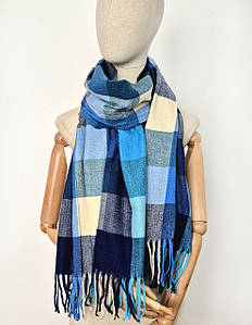 Шарф кашемір дрібна клітинка Рубі синій блакитний