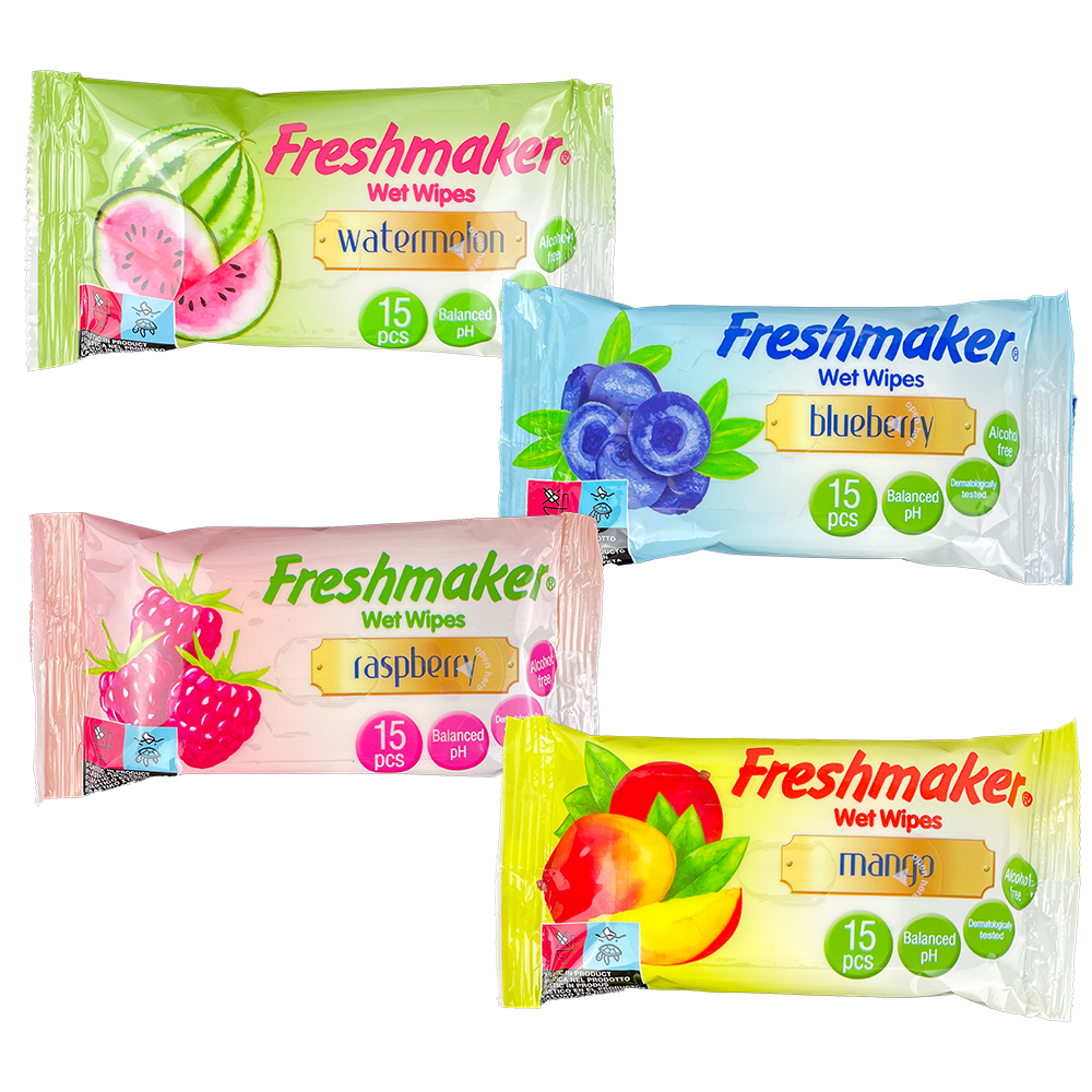 Вологі серветки Freshmaker Манго, Малина, Кавун, Чорниця в Show BOX (36 шт/уп)