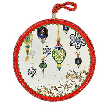 Підставка під гаряче з порцеляни кругла з малюнком ялинкових іграшок Arca