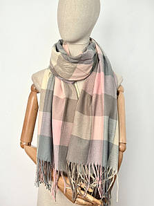 Шарф кашемір дрібна клітинка Рубі пудра