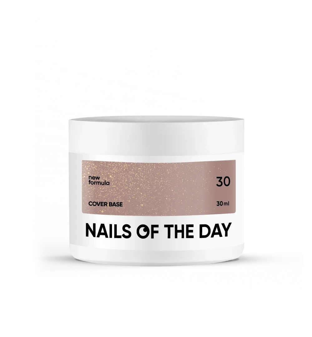 Nailsoftheday Cover base NEW Formula 30 — нюдюве з золотим шимером, камуфлююче базове покриття для нігтів, 30 мл