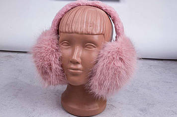 Навушники хутряні, теплі, пухнасті, пудрового кольору