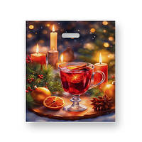 Новорічний пакет із прорізною ручкою розмір 40х45 "Глінтвейн" Комсерв 25 шт/уп.