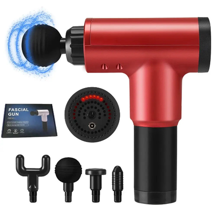 Портативний перкусійний масажер 6 швидкостей 4 насадки Fascial Gun KH-320 для тіла, фото 1