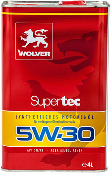 Моторна олива WOLVER Supertec 5w30 SN/CF, 1л Для високонавантажених дизельних двигунів легкових автомобілів 4л