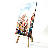 Картина по дереву ручної роботи 10х15 см Дівчина ЛЬВІВ на підставці Український сувенір, фото 2