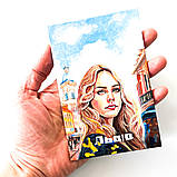 Картина по дереву ручної роботи 10х15 см Дівчина ЛЬВІВ на підставці Український сувенір, фото 5